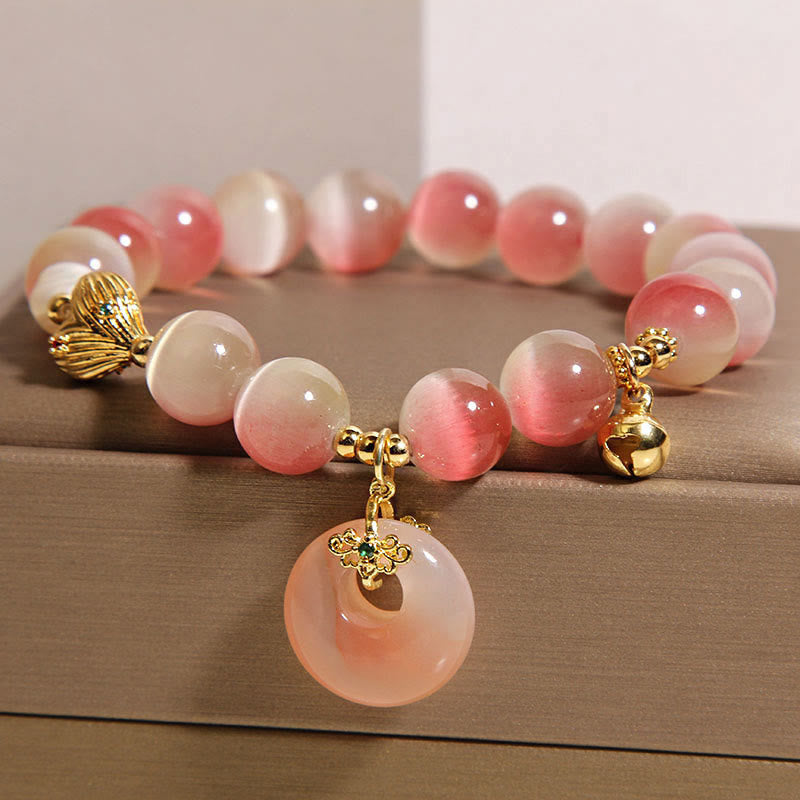 Bracciale della pace in agata Yanyuan con occhio di gatto rosa sfumato e fibbia naturale della pace Buddha Stones - image 1