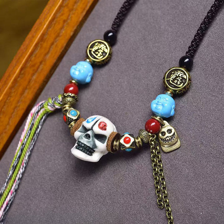 Collana con ciondolo a forma di teschio tibetano Buddha Stones, il Signore della Foresta dei Cadaveri, che tiene lontani gli spiriti maligni. - image 5