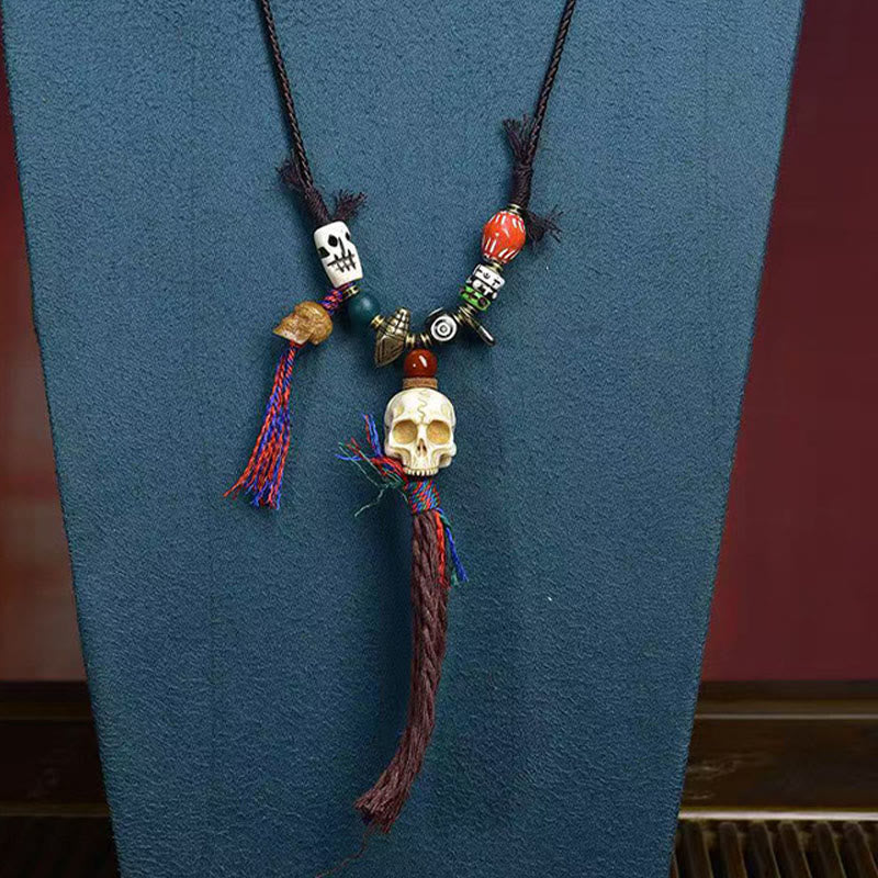 Collana con ciondolo a forma di teschio tibetano Buddha Stones, il Signore della Foresta dei Cadaveri, che tiene lontani gli spiriti maligni. - image 2