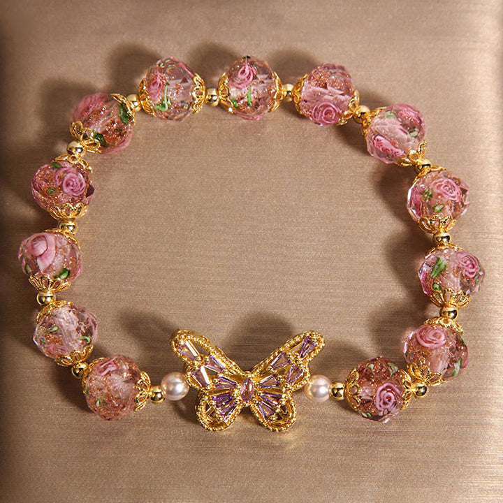 Braccialetto di cristallo rosa con motivo a farfalla naturale Buddha Stones - image 2