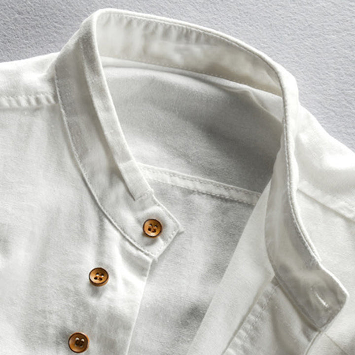 Camicia da uomo a maniche lunghe con collo alto e stampa Buddha Stones, vestibilità slim, in cotone e lino. - image 4