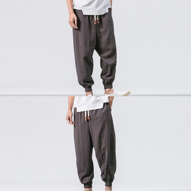 Pantaloni harem da uomo Buddha Stones, semplici, in cotone, con coulisse e tasche. - image 4