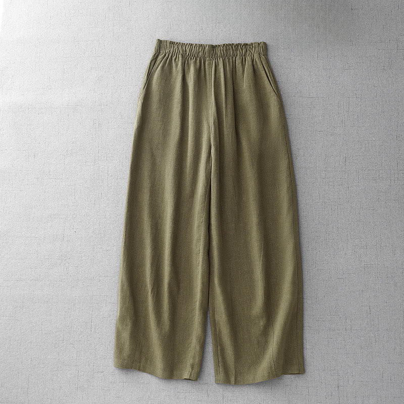 Pantaloni da donna Buddha Stones Casual Plain Rope in cotone, lunghezza 7-8, con tasche - Oliva - US8-10, UK/AU12-14, EU40-42 (2XL) - image 1