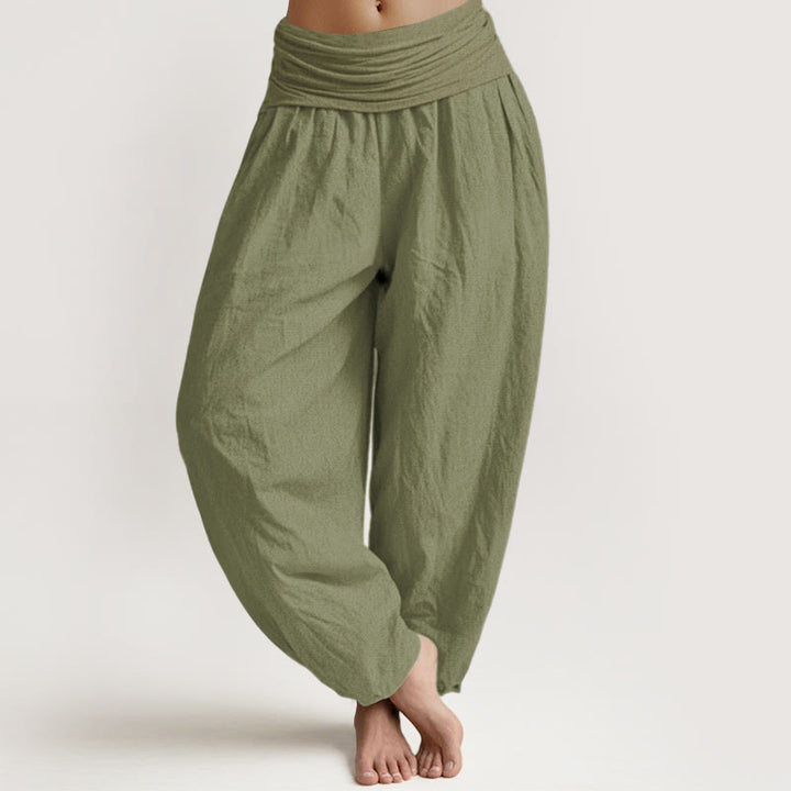 Pantaloni harem in puro cotone con elastico in vita, color oliva, da donna, modello Buddha Stones - Verde oliva - US16, UK/AU20, EU48 (3XL) - image 0