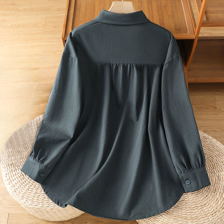 Buddha Stones Camicia casual da donna in cotone con maniche lunghe e collo alto e tasche - image 1