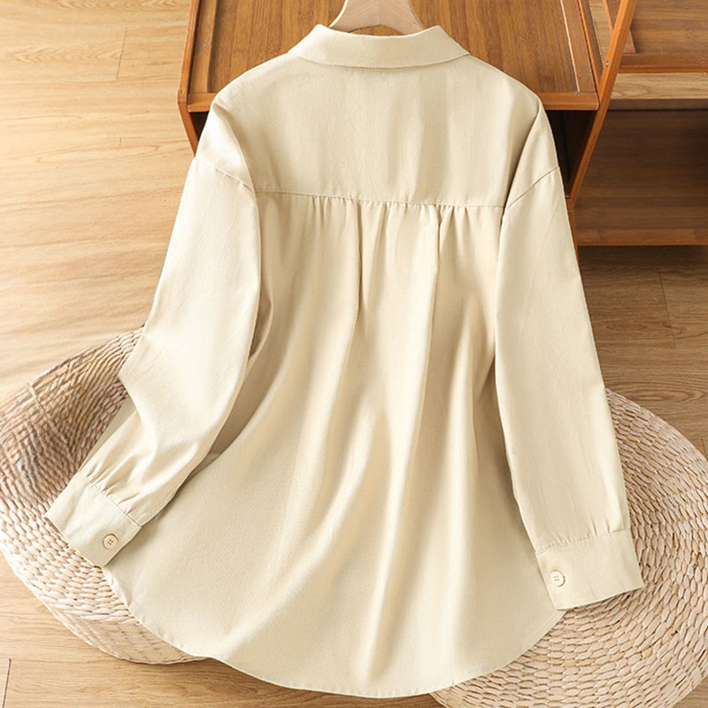 Buddha Stones Camicia casual da donna in cotone con maniche lunghe e collo alto e tasche - image 19