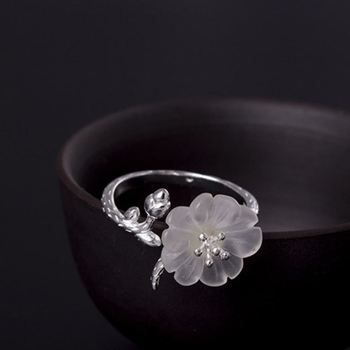 Anello di guarigione regolabile in argento sterling 925 con fiore di cristallo bianco naturale Buddha Stones - image 4