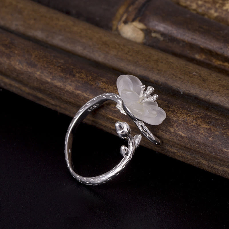 Anello di guarigione regolabile in argento sterling 925 con fiore di cristallo bianco naturale Buddha Stones - image 2