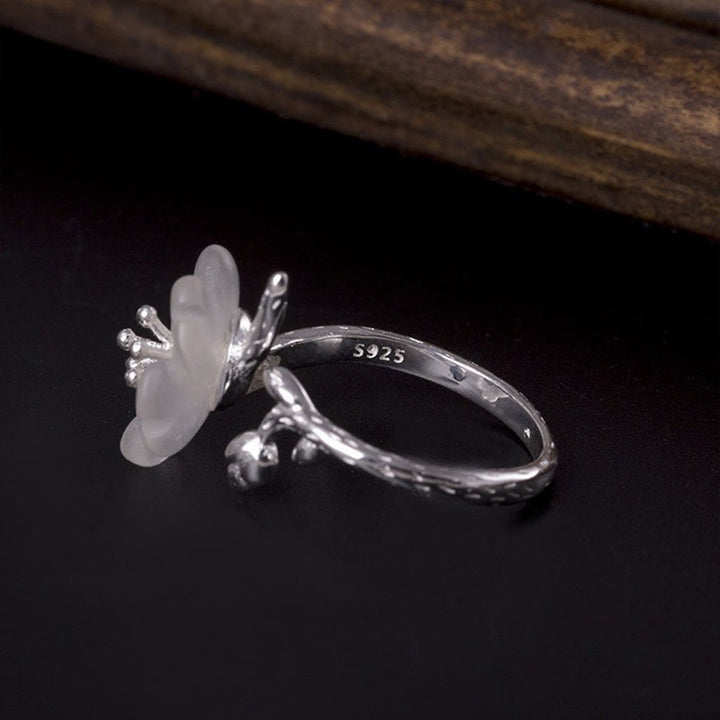Anello di guarigione regolabile in argento sterling 925 con fiore di cristallo bianco naturale Buddha Stones - image 8