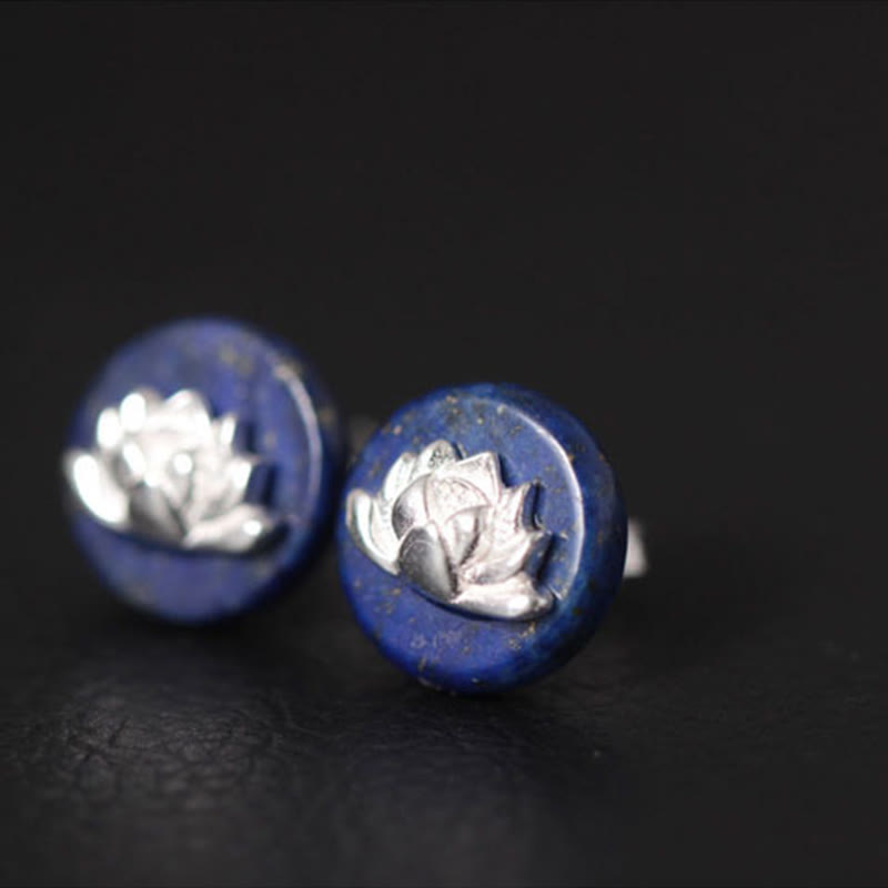 Orecchini con motivo a loto in argento sterling 925, motivo Buddha Stones , lazurite e lapislazzuli, illuminazione - image 1