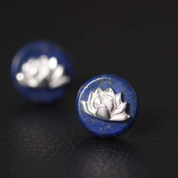 Orecchini con motivo a loto in argento sterling 925, motivo Buddha Stones , lazurite e lapislazzuli, illuminazione - image 8