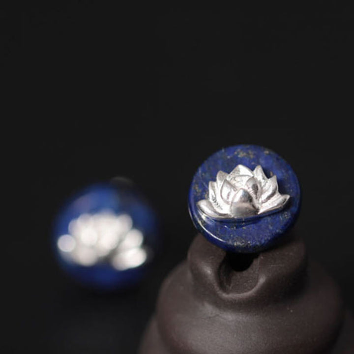 Orecchini con motivo a loto in argento sterling 925, motivo Buddha Stones , lazurite e lapislazzuli, illuminazione - image 9