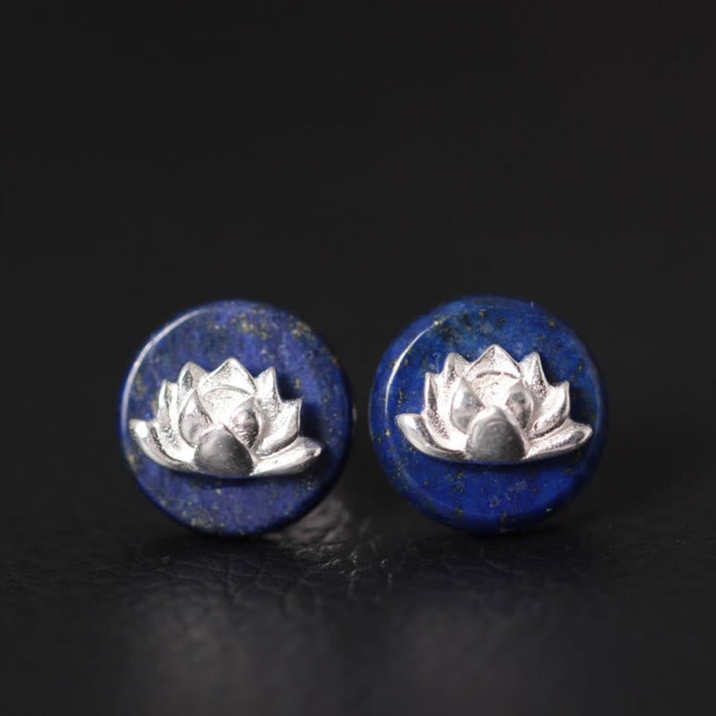 Orecchini con motivo a loto in argento sterling 925, motivo Buddha Stones , lazurite e lapislazzuli, illuminazione - Lazurite Lotus (perni in argento Sterling 925) - image 0