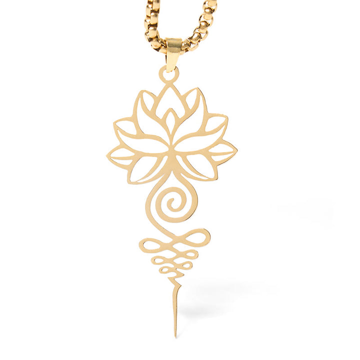 Collana con ciondolo dell'illuminazione in acciaio inossidabile, simbolo del chakra del loto di Buddha Stones Unalome - image 11