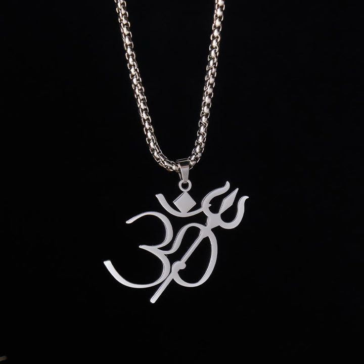 Collana con ciondolo in acciaio inossidabile con simbolo OM e tridente Buddha Stones - Argento - image 7