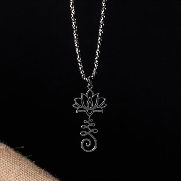 Collana con ciondolo dell'illuminazione in acciaio inossidabile con simbolo dei chakra Buddha Stones, design irregolare, loto - image 14