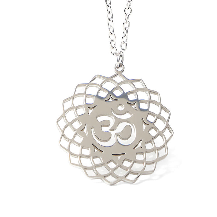 Collana con ciondolo in acciaio inossidabile con simbolo Om Buddha Stones, motivo: loto cavo - image 14