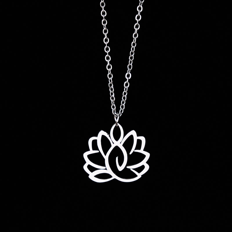 Collana con ciondolo dell'illuminazione in acciaio inossidabile con design a forma di loto cavo Buddha Stones - Argento - image 0