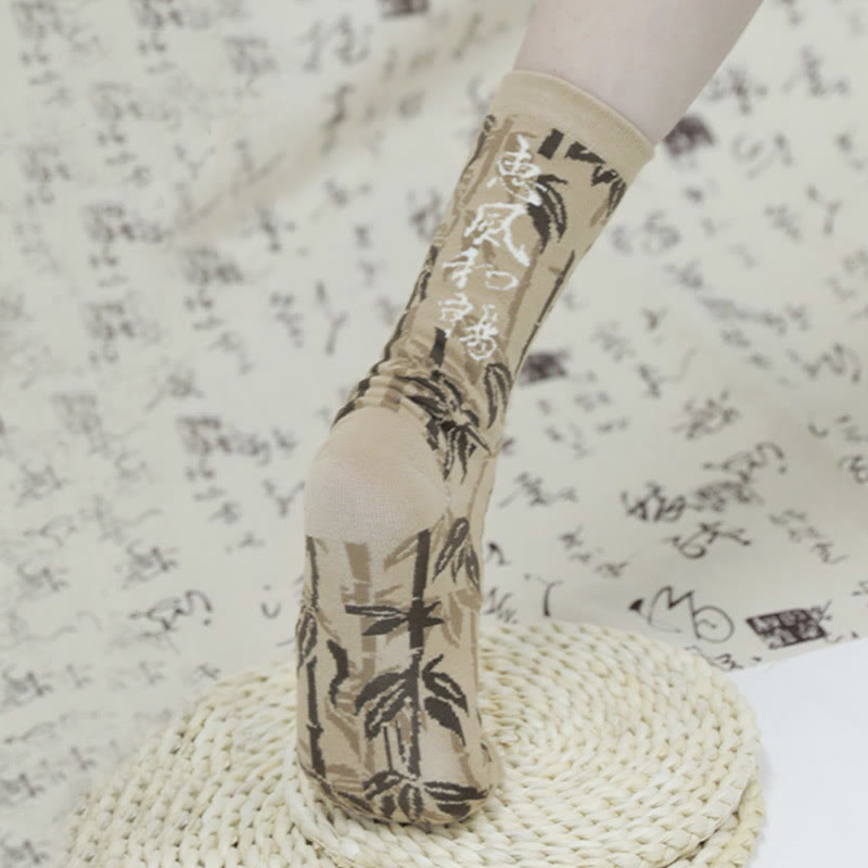 Calzini da donna in cotone micro con motivo floreale e calligrafia cinese Buddha Stones - image 12