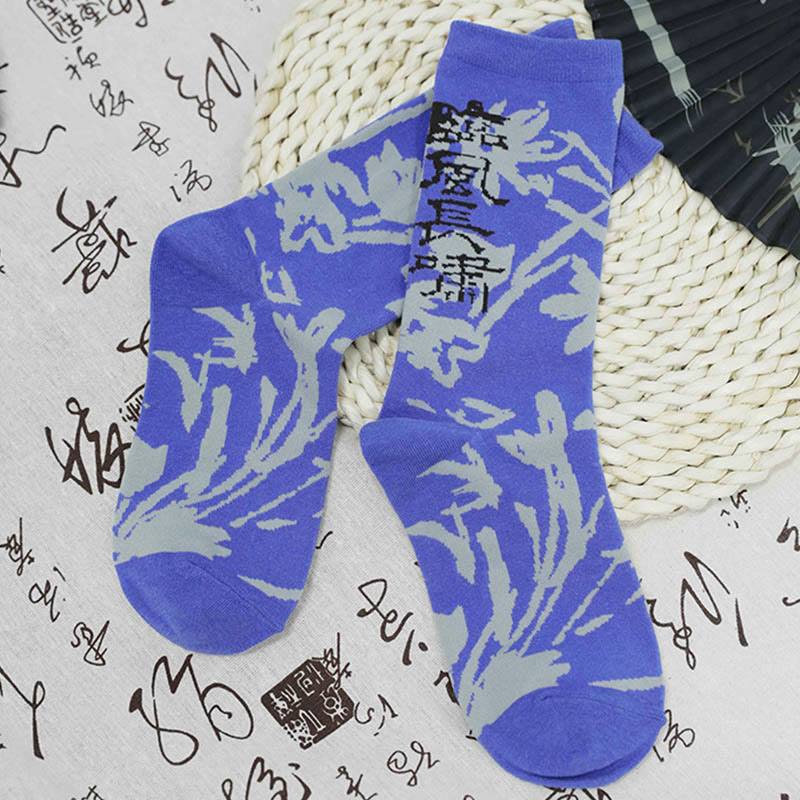 Calzini da donna in cotone micro con motivo floreale e calligrafia cinese Buddha Stones - image 24