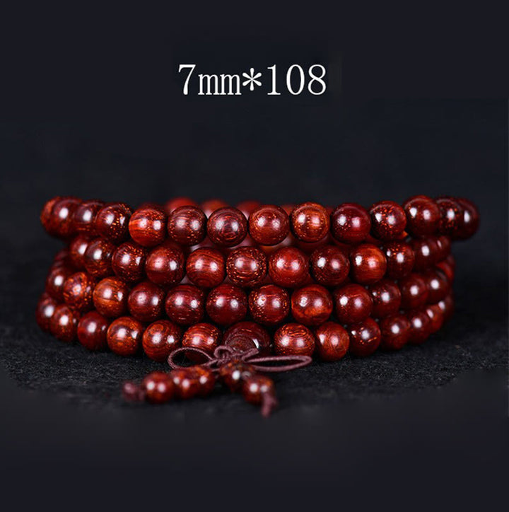 Braccialetto di equilibrio in legno di sandalo rosso con foglia piccola tibetana Buddha Stones - 7mm*108 - image 2