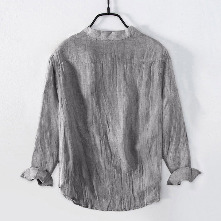 Camicia a maniche corte con bottoni a tinta unita Buddha Stones in cotone e lino per uomo - image 26