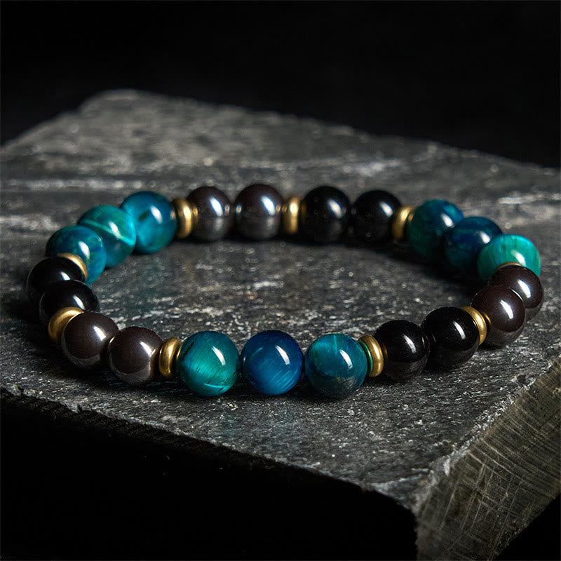 Braccialetto di equilibrio con perline di occhio di tigre blu naturale Buddha Stones - image 1