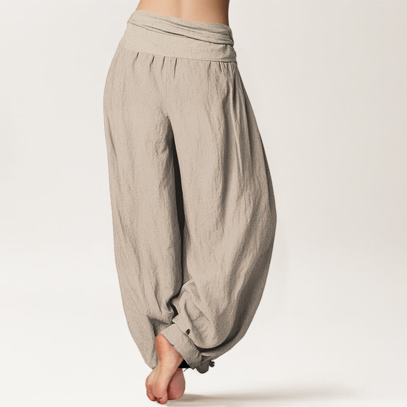 Pantaloni harem in cotone con elastico in vita e motivo con Buddha Stones, loto in fiore e simbolo Om - image 12