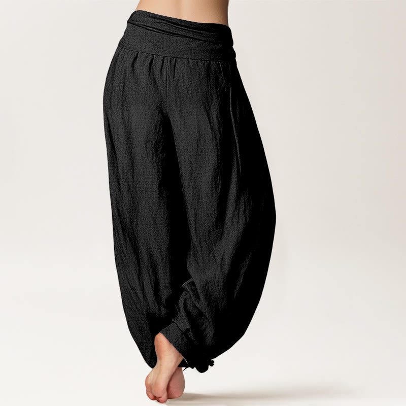 Pantaloni harem da donna in puro cotone con elastico in vita e motivo con Buddha Stones e simbolo di loto e unalome - image 6