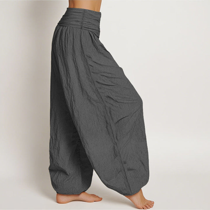 Pantaloni harem da donna in puro cotone con elastico in vita e motivo con Buddha Stones e simbolo di loto e unalome - image 13