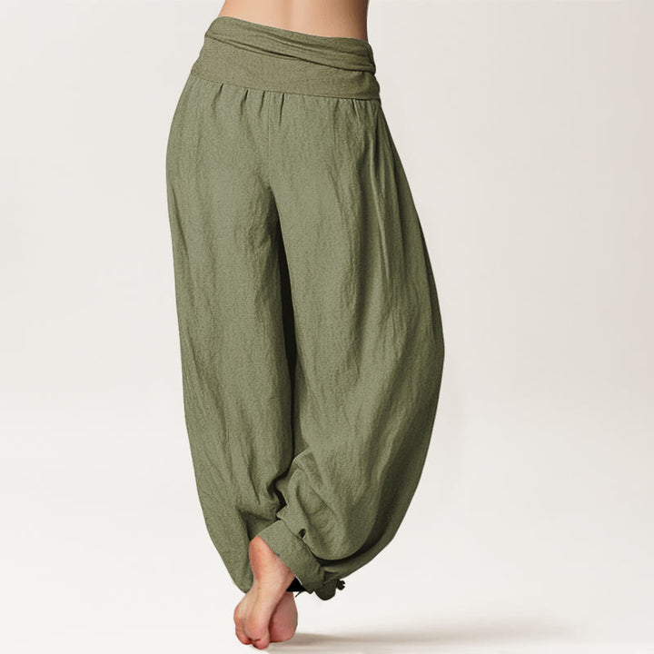 Pantaloni harem da donna in puro cotone con elastico in vita e motivo con Buddha Stones e simbolo di loto e unalome - image 15