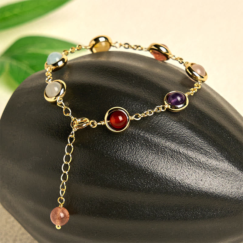Bracciale Buddha Stones con cristalli colorati, ametista, quarzo fragola e bilanciamento - image 1