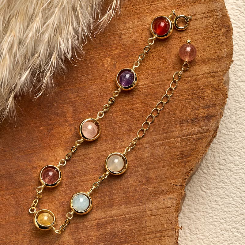 Bracciale Buddha Stones con cristalli colorati, ametista, quarzo fragola e bilanciamento - image 4