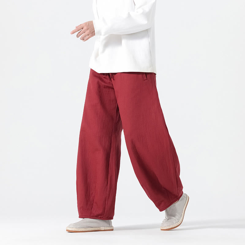 Pantaloni da uomo a gamba larga in stile zen cinese con coulisse e tasche, stile Buddha Stones Daily - image 14