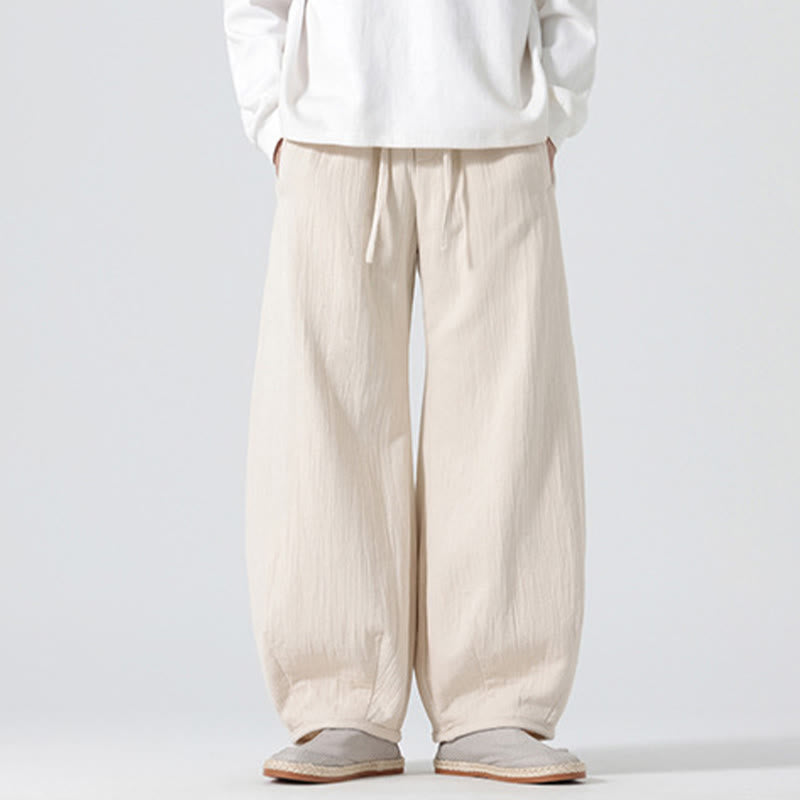 Pantaloni da uomo a gamba larga in stile zen cinese con coulisse e tasche, stile Buddha Stones Daily - image 1