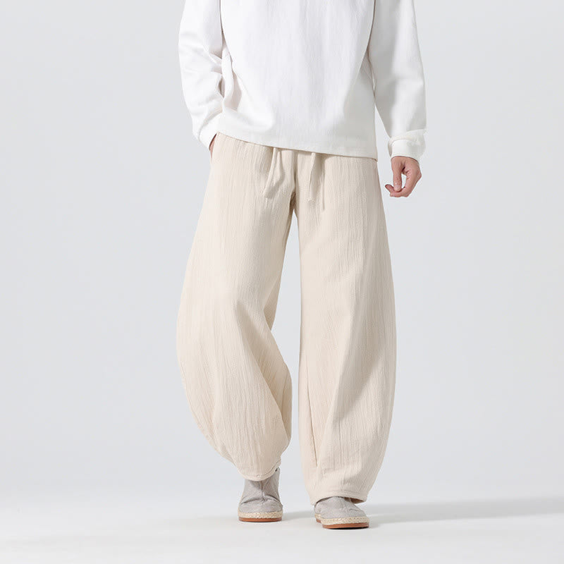 Pantaloni da uomo a gamba larga in stile zen cinese con coulisse e tasche, stile Buddha Stones Daily - Beige - US/UK/AU46, EU56 (5XL) - image 0