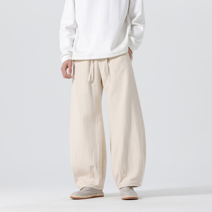 Pantaloni da uomo a gamba larga in stile zen cinese con coulisse e tasche, stile Buddha Stones Daily - image 4