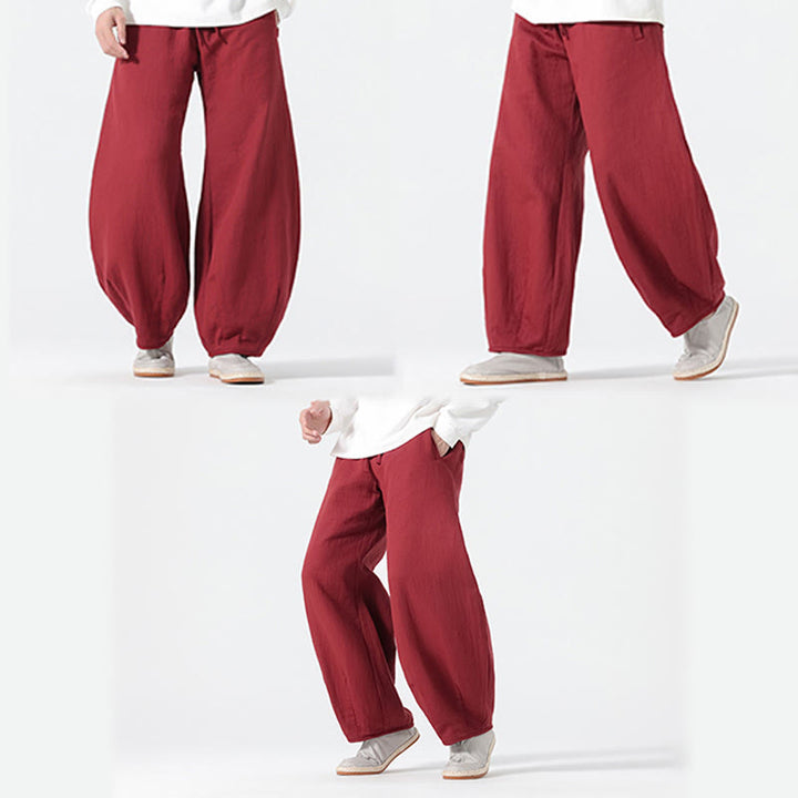 Pantaloni da uomo a gamba larga in stile zen cinese con coulisse e tasche, stile Buddha Stones Daily - image 17