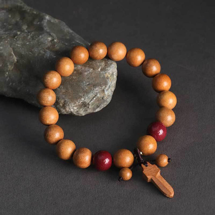 Braccialetto della ricchezza con ciondolo a forma di spada in legno di pesca e cinabro Buddha Stones - Legno di pesco da 10 mm (circonferenza del polso: 15-17 cm) - image 0