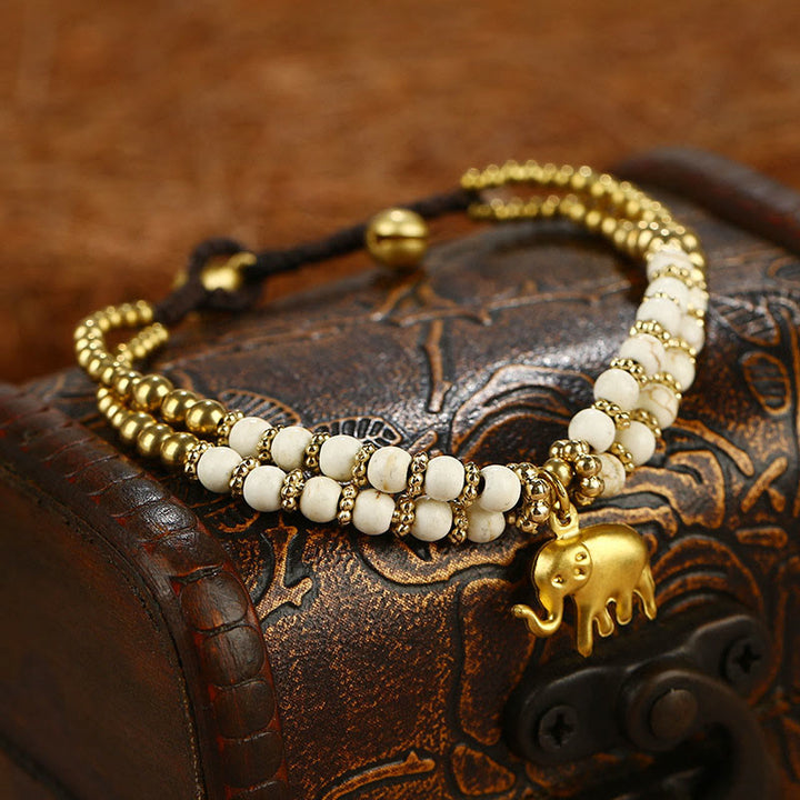 Bracciale Buddha Stones Turquoise Elephant Luck in rame placcato a doppio strato e resistenza - Turchese bianco (circonferenza polso: 15-18 cm) - image 0