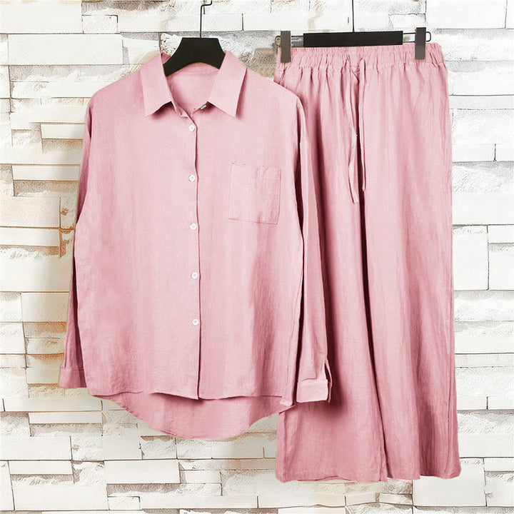 Completo da donna in cotone con stampa Buddha Stones, composto da 2 pezzi: maglia a maniche lunghe con tasche e pantaloni capri con coulisse, ideale per la meditazione. - image 11