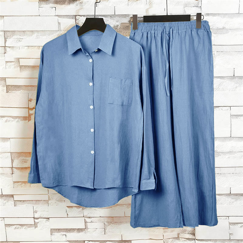 Completo da donna in cotone con stampa Buddha Stones, composto da 2 pezzi: maglia a maniche lunghe con tasche e pantaloni capri con coulisse, ideale per la meditazione. - image 23