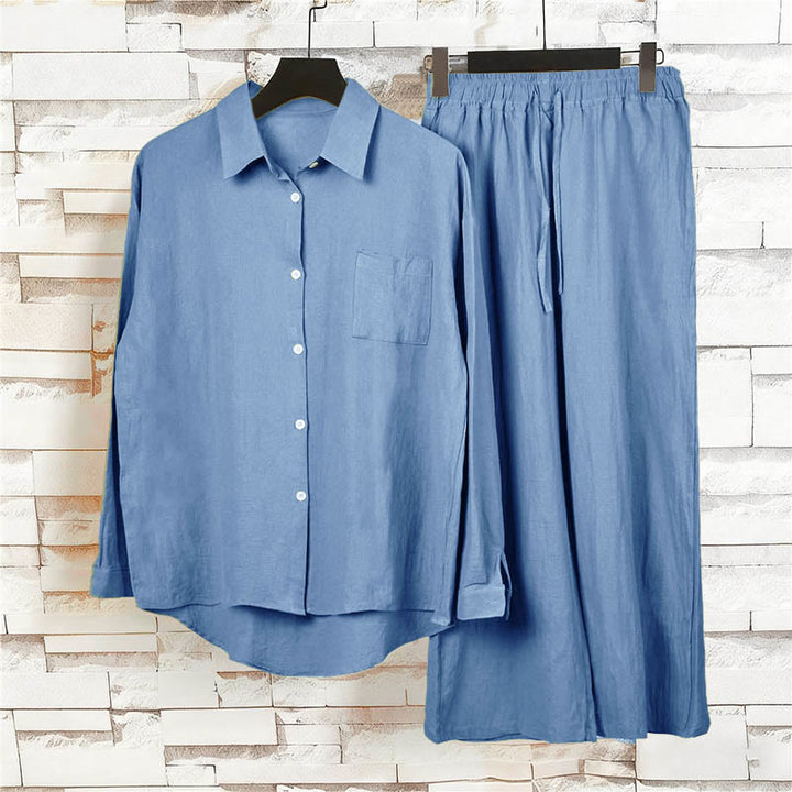 Completo da donna in cotone con stampa Buddha Stones, composto da 2 pezzi: maglia a maniche lunghe con tasche e pantaloni capri con coulisse, ideale per la meditazione. - image 23