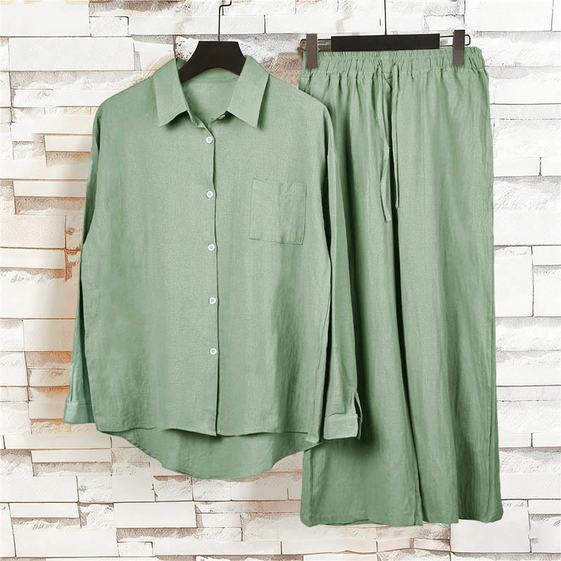 Completo da donna in cotone con stampa Buddha Stones, composto da 2 pezzi: maglia a maniche lunghe con tasche e pantaloni capri con coulisse, ideale per la meditazione. - image 47