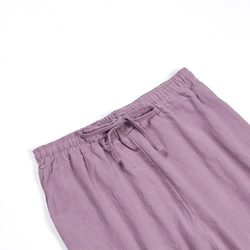 Completo da donna in cotone con stampa Buddha Stones, composto da 2 pezzi: maglia a maniche lunghe con tasche e pantaloni capri con coulisse, ideale per la meditazione. - image 63