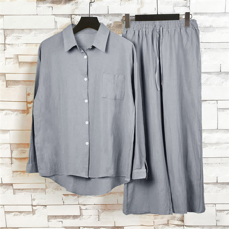 Completo da donna in cotone con stampa Buddha Stones, composto da 2 pezzi: maglia a maniche lunghe con tasche e pantaloni capri con coulisse, ideale per la meditazione. - image 52