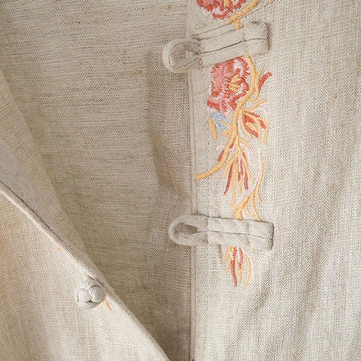 Camicia casual da donna in cotone con collo alto e maniche lunghe ricamate con Buddha Stones - image 9