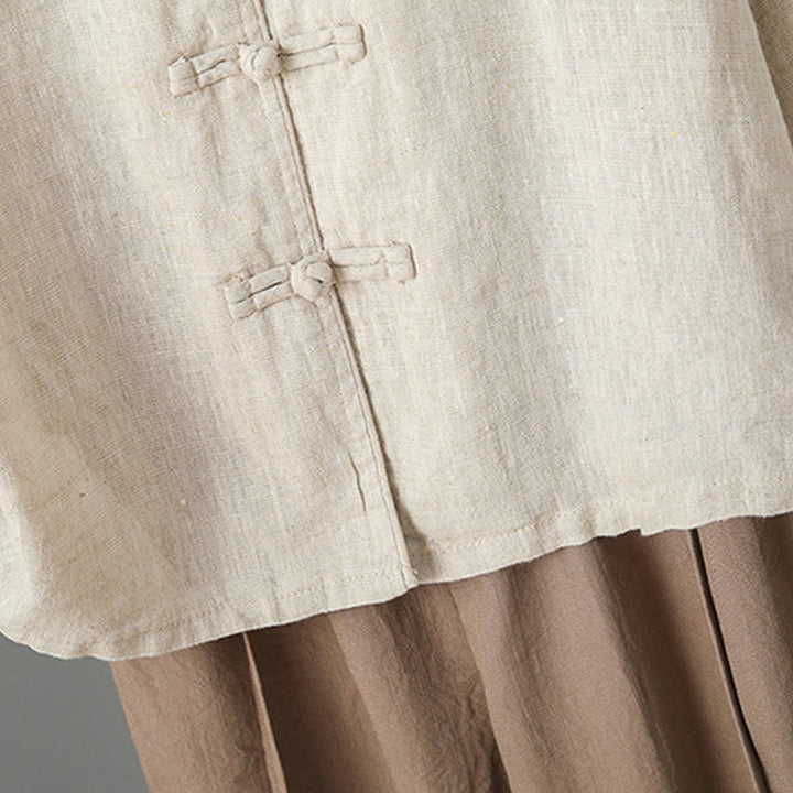 Camicia casual da donna in cotone con collo alto e maniche lunghe ricamate con Buddha Stones - image 6