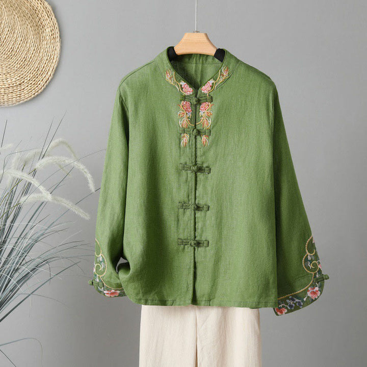 Camicia casual da donna in cotone con collo alto e maniche lunghe ricamate con Buddha Stones - GialloVerde - US14, UK/AU18, EU46 (2XL) - image 13