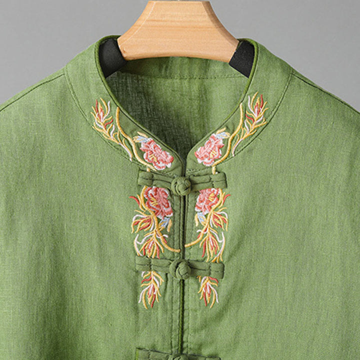 Camicia casual da donna in cotone con collo alto e maniche lunghe ricamate con Buddha Stones - image 15